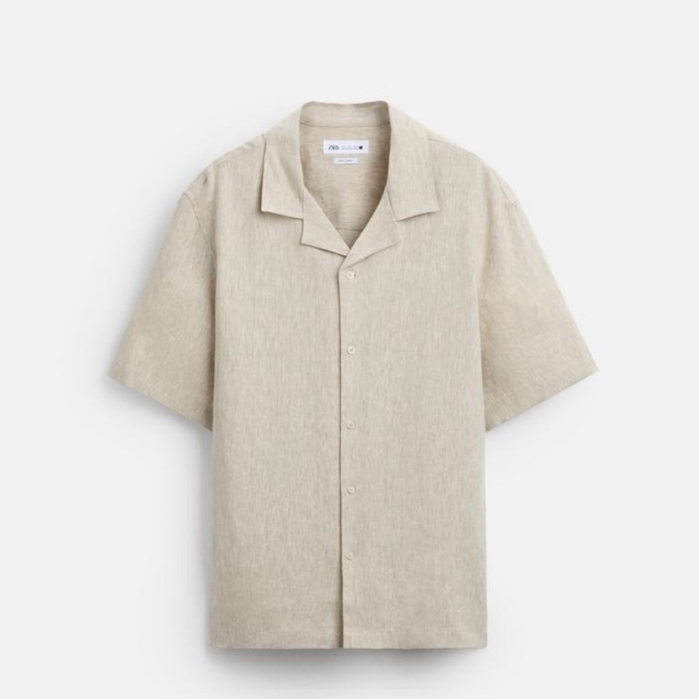 Zara Tan Short Sleeve Button-Up Linen Shirt - Picture 8 of 8